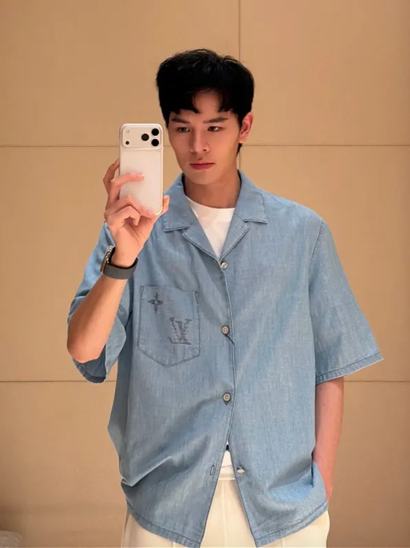 Louis Vuitton/Louis Vuitton front and back embroidery suit chambray short-sleeved shirt